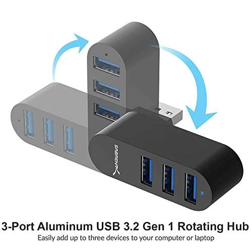 SABRENT USB hub 3.0, USB adapter, rotatable 90°/180° USB Splitter - Sold by Store4PC-UK
