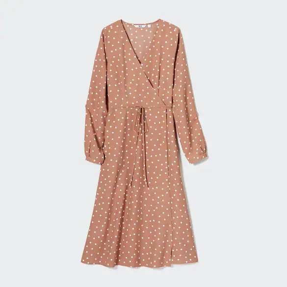 Uniqlo light wrap dotted long sleeved dress (Black & Brown) - £9.99 @ Uniqlo Free click and collect