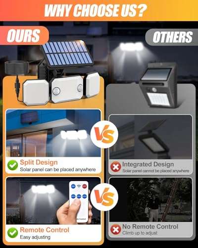KALAHOL Solar Security Lights Outdoor Motion Sensor, Separated and Integrated Remote sold by Foterra FBA Amazon
