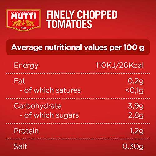 Mutti Finely Chopped Tomatoes, 1200 g (Pack of 3) 15% subscribe and save discount voucher (stacks) available (repeat use) as low as £2.07