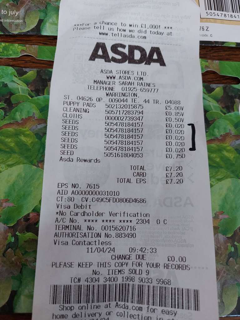 Asda Lettuce Seed Packets Scanning as 2p in Warrington Cockhedge branch
