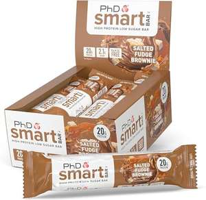 PhD Nutrition Smart Protein Bar Low Calorie, Nutritional Protein Bars Salted Fudge Brownie Flavour, 20g of Protein, 64g Bar (12 Pack)