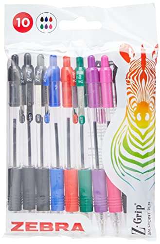 Zebra Pen Z-Grip Retractable Ballpoint Pens - 10 pack, 1.0mm, Assorted Colours - £2 @ Amazon