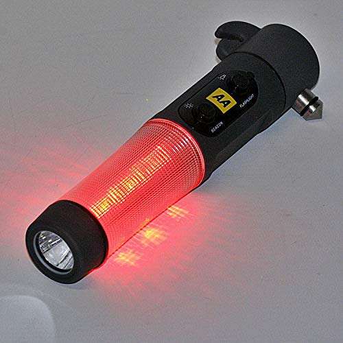 AA 3-in-1 Emergency Flashing Beacon Torch Glass Hammer Seatbelt Cutter Rescue Tool for Cars and Other Vehicles AA1306, Grey