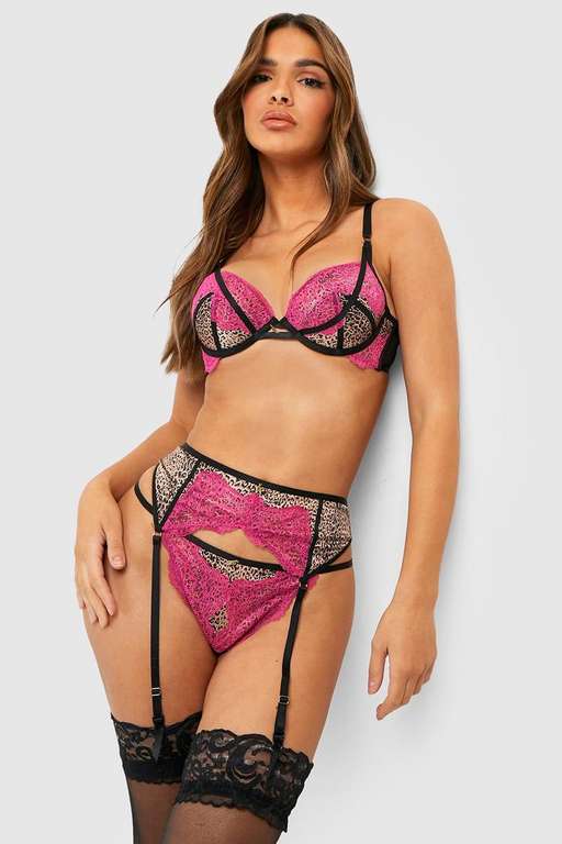 Boohoo Valentines Leopard Lace Under Wire Bra £3.60 delivered with code Sold & delivered by boohoo @ Debenhams