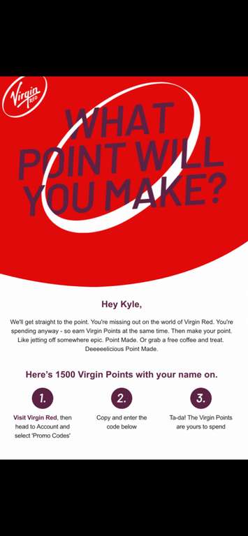 Free 1500 points from virgin red!! (Selected current members)