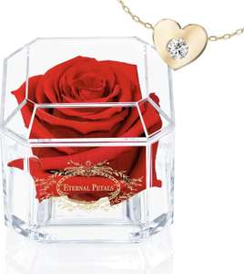 Real Rose That Lasts Years - Eternal Petals - Gold Solo with Gift Box, 18 ct Gold plated Heart Necklace £9.67 @ Amazon
