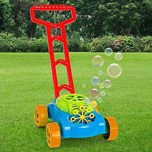 Ram Lawn Bubble Mower Push Along Toy Lawnmower For Kids And Toddlers With Bubble Machine Soapy Solution Included
