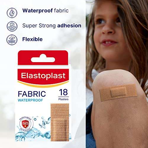 Elastoplast 18 Waterproof Fabric Plaster Strips (18 Pieces), Large Pack of Fabric Plasters - £2.40 / £2.16 subscribe & save @ Amazon