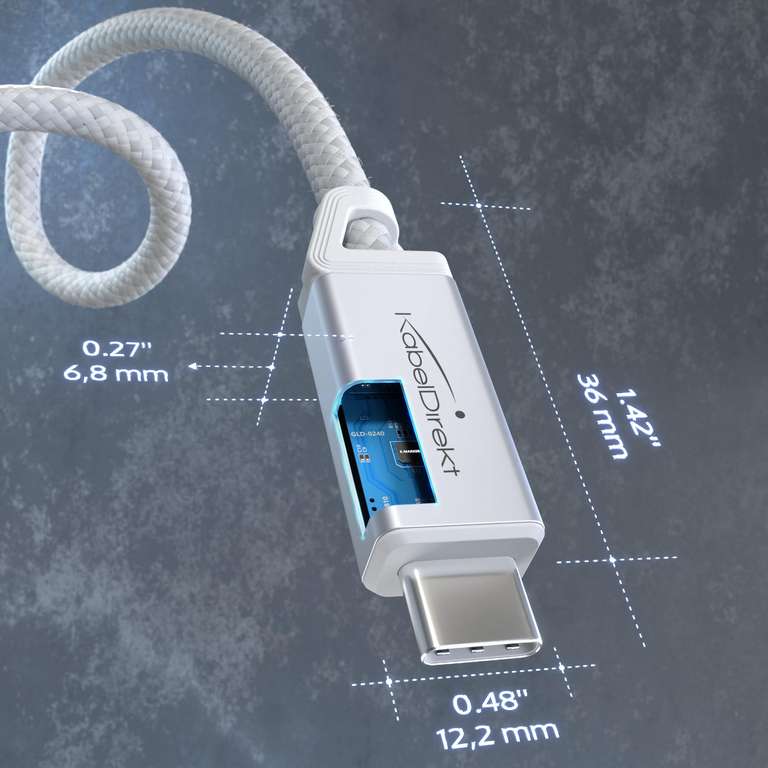 All Thread Cabling KabelDirekt – USB C Cable All-purpose – 0.6m, white, 20Gbps, 240W ...