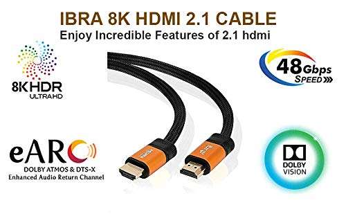 2.1 HDMI Cable 8K, IBRA 2m Ultra HD Lead High-Speed Cord 48Gbps Supports 8K at 60HZ / 4K at 120HZ 4320p - £7.59 @ Amazon