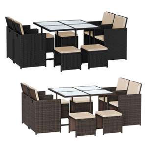 Songmics 9 Piece PE Rattan Outdoor Patio Set With Cushions (Black or Brown) - Use Code