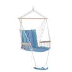 Hanging Rope Chair with Padded Seat, Backrest, Armrest and Footrest - Blue