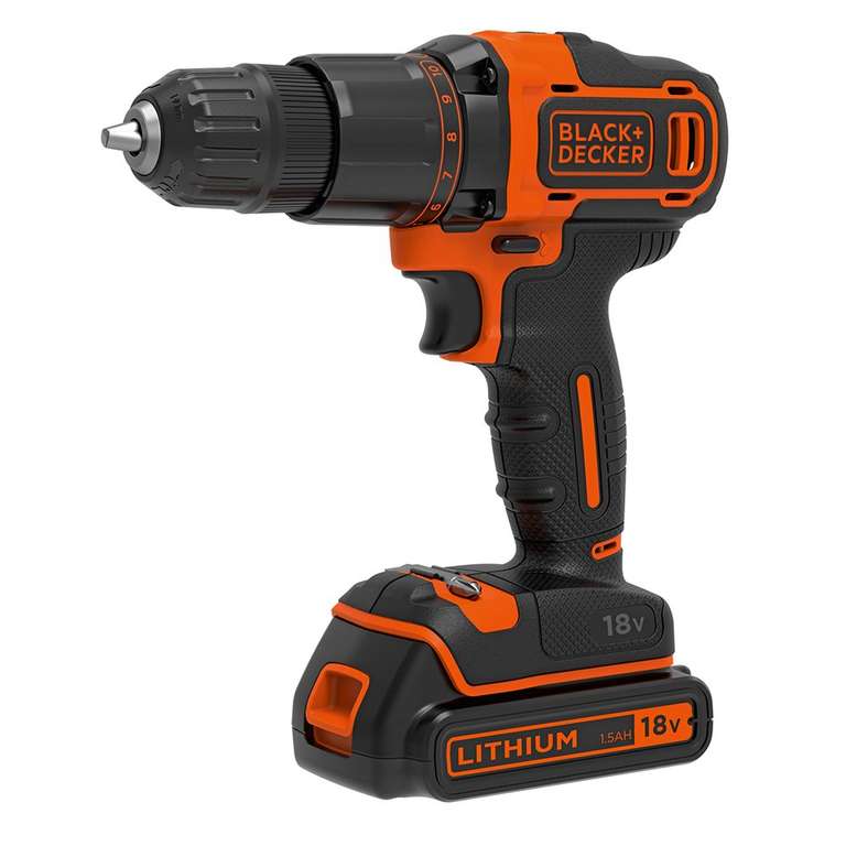 BLACK+DECKER Cordless 2-Gear 18V Combi Hammer Drill with 1.5 Ah Li-Ion Battery & Kitbox Plus Free Gift - with Voucher