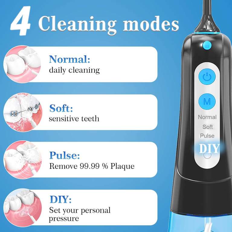 SURFOU Water Flosser for Teeth, Cordless Oral Irrigator 4 Modes 5 Jet Tips with 300ML IPX7 Waterproof USB w/voucher