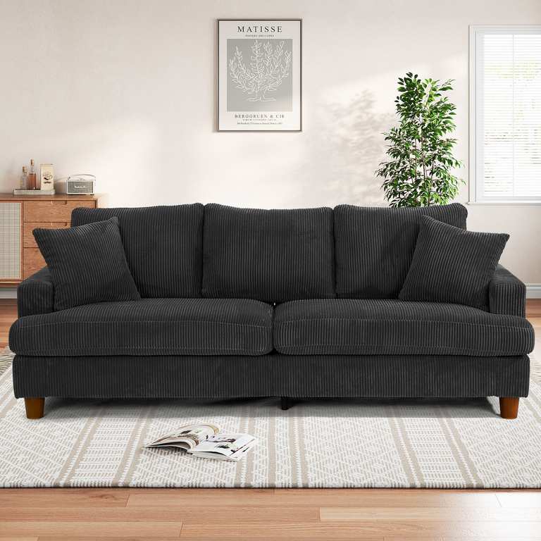 17 Stories Alexeis 3 Seater Corduroy Sofa - Black (Green £183.74 / Grey £191.09 / Beige £184.79)