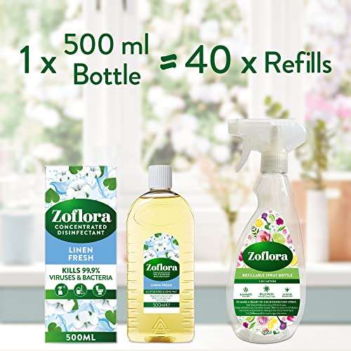 Zoflora Linen Fresh 500ml, Concentrated 3-in-1 Multipurpose Disinfectant £5 @ Amazon