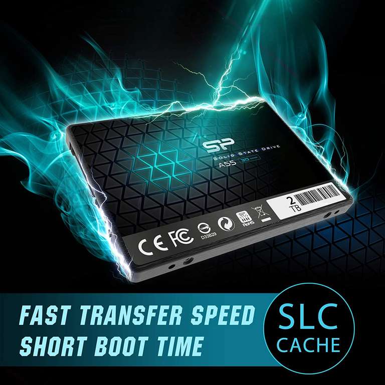 Silicon Power SSD 2TB 3D NAND A55 SLC Cache Performance Boost 2.5 inch SATA III 7mm (0.28") Internal Solid State Drive sold by SP Europe