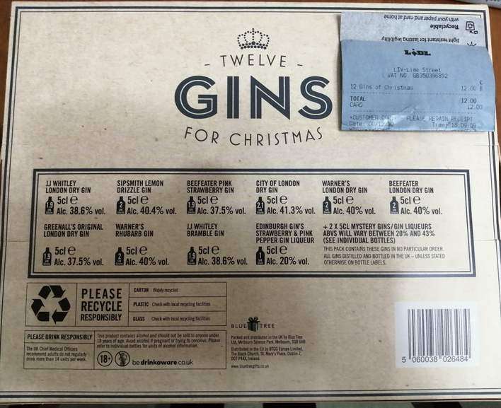 12 Gins of Christmas Gift Pack £12 instore at Lidl, Wallasey & Liverpool (and confirmed in Saltash)