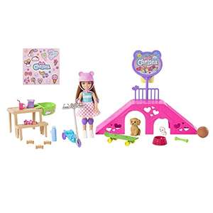 Barbie Toys, Chelsea Doll and Accessories, Skatepark Playset with 2 Puppies, Skate Ramp, Scooter, Sticker Sheet and 15+ Additional Pieces