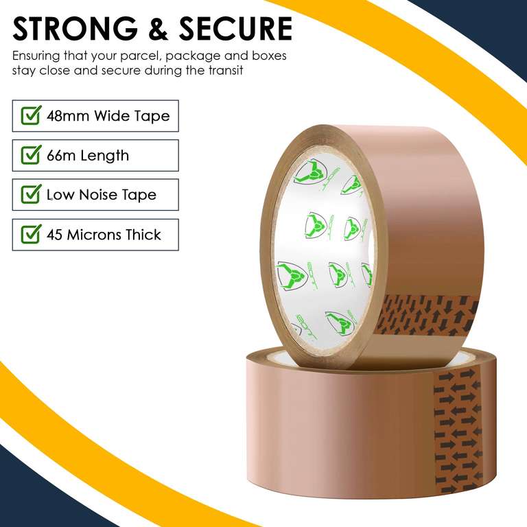 iSOUL Parcel Tape, 6 Rolls Packing Tape Low Noise Strong Heavy Duty Brown Tape 48mm x 66m