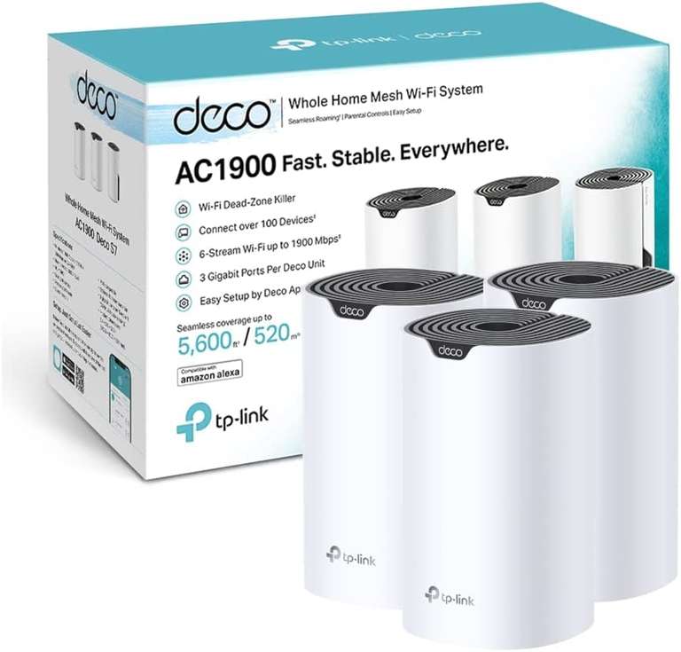 TP-Link Deco S7 AC1900 Whole Mesh Wi-Fi System, Dual-Band with Gigabit Ports, Coverage up to 5,600 ft2, pack of 3