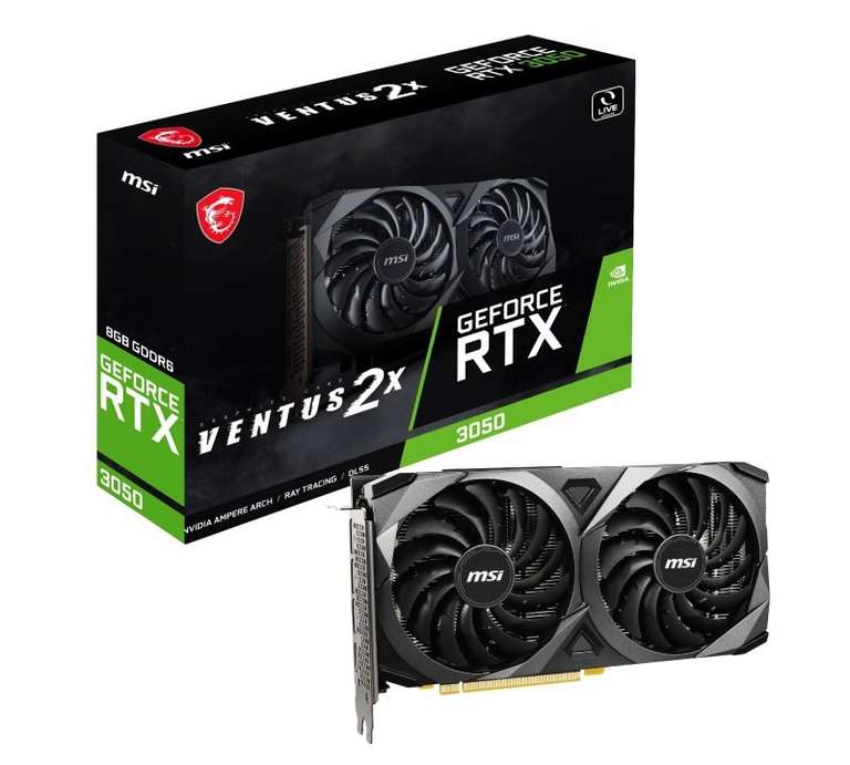 MSI GeForce RTX 3050 8GB VENTUS 2X Graphics Card - £274.98 (+£3.49 Delivery) @ Ebuyer