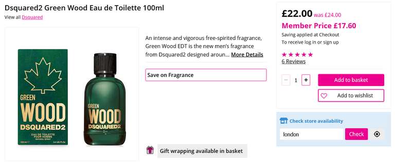 Dsquared2 Green Wood Eau de Toilette 100ml - Members Price (£15.84 with Student Discount) + Free C&C