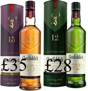 Glenfiddich 15 Year Old Single Malt Scotch Whisky 70cl £35 / Glenfiddich 12 Year Old Single Malt Scotch Whisky 70cl £28 @ Amazon
