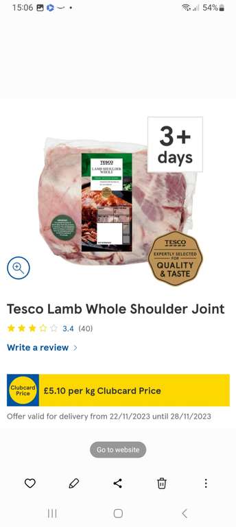 Tesco Lamb Whole & Half Shoulder Joint Clubcard Price (per Kg)