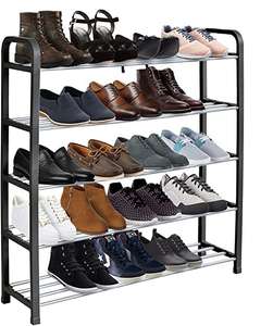 KEPLIN 5 Tier Shoe Slots Rack, Tool-Free Assembly, Holds 15-20 Pairs, 75.5cm x 18.5cm x 75.5cm, Black, Sold & Dispatched By Omnia-Essentials