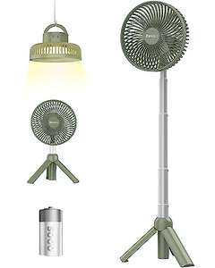 Pedestal Fan, Portable Fan with Telescopic Tripod & LED Lights 5000 Battery Adjustable Height with code. Sold by HeyLive FBA