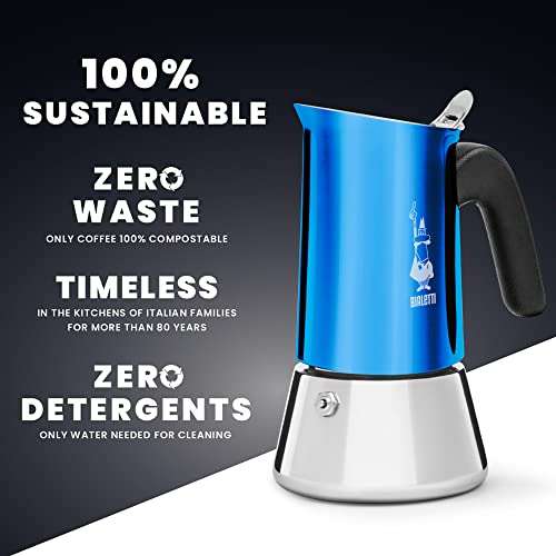 Bialetti New Venus Coffee Machine 6 Cups Anti-Burn Handle 6 Cups (235 ml) Stainless Steel Blue @ Vander & Co UK FBA