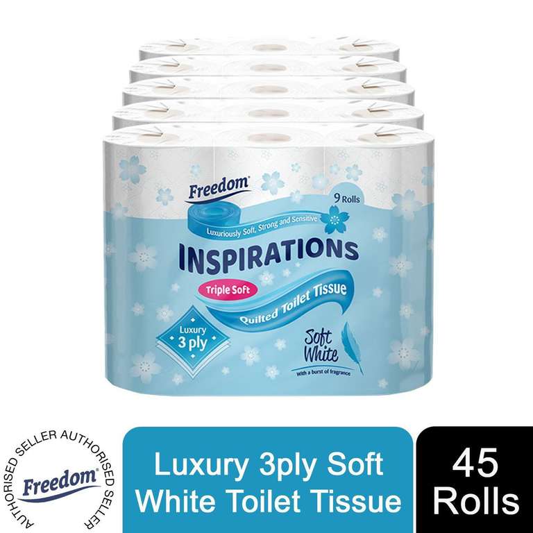 Freedom Inspirations Quilted Soft White 3 Ply Toilet Paper Roll, 45 Rolls delivered - with code - sold by avg_essentials (UK Mainland)