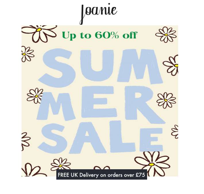 Up to 60% off the Sale Delivery £3.95 Free on £75 Spend @ Joanie Clothing