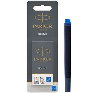 Parker Fountain Pen Ink Refill Cartridges | Long | Washable Blue QUINK Ink | 10 Count (Blister) - £4.95 @ Amazon