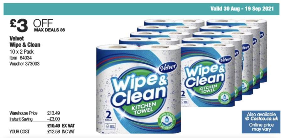 Velvet Wipe & Clean Household Towels Strong & Absorbent Kitchen Roll Tissue Roll