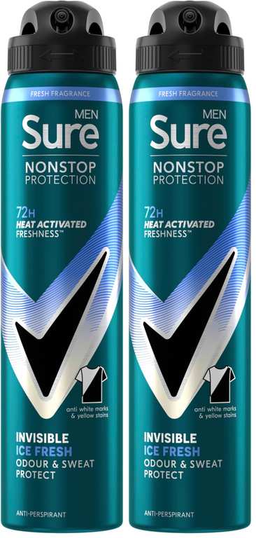 Sure Men Invisible Ice Fresh Nonstop Protection Anti-perspirant Deodorant 2 x 250ml (£3.42 / £3.06 with S&S)