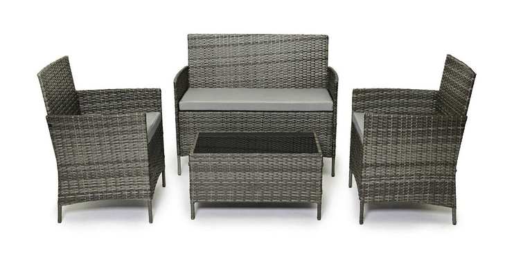 EVRE Outdoor Furniture Set 4 Seater Rattan Garden Furniture Set with Glass Coffee Table, 2 Chairs & Loveseat Sofa- Sold by Evre24 / FBA