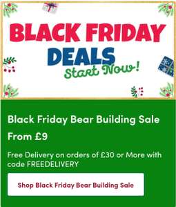 Build a bear Black Friday deals, prices start at £9, Free Delivery with £30 spend with code