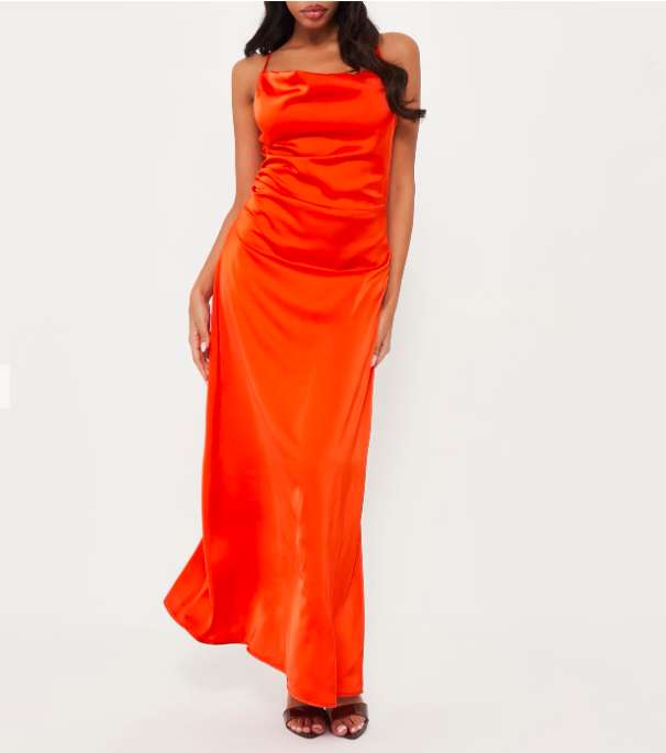 MISSGUIDED Cowl Neck Textured Satin Maxi Dress