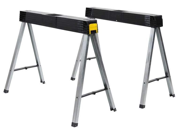 STANLEY Folding Work Bench Saw Horse Twin Pack, Heavy Duty Metal Leg with Side Latch