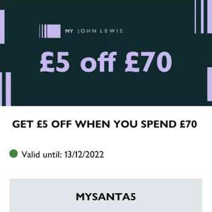 £5 Off When You Spend £70 With Discount Code @ john Lewis (My John Lewis Members)
