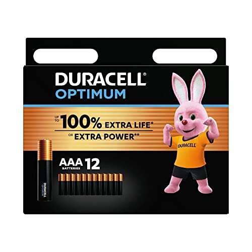 Duracell Optimum AAA Batteries - Alkaline 1.5V - Up To 100% Extra Life or Extra Power - LR03 MX2400, 12 Pack