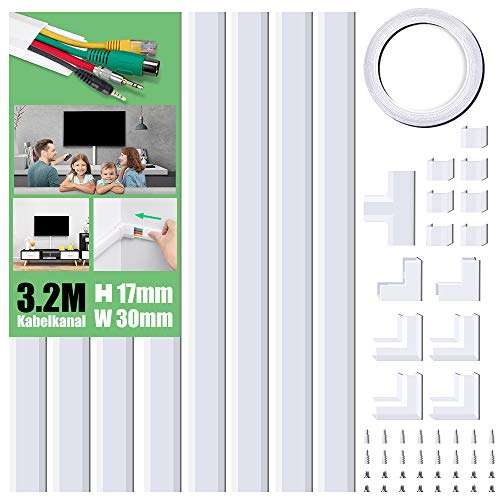 Cable Duct Self-Adhesive White, 320 cm PVC Cable Cover, Cable Duct for Hiding Cables - £10.49 @ Amazon