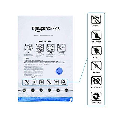 Amazon Basics Vacuum Compression Storage Bags with Airtight Valve and Hand Pump - Large, 5-Pack £8.43 @ Amazon