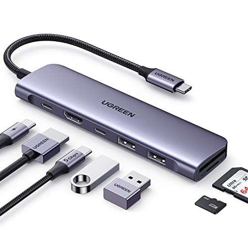Ugreen USB C Hub, 7 in 1 USB C Adapter with 4K HDMI, 100W PD, USB-C and 2 USB-A Data Ports 5Gbps - £23.99 sold by Ugreen @ Amazon