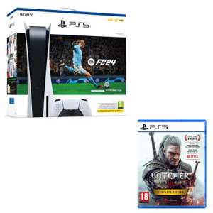 PS5 Disc Console + EA Sports FC 24 (Digital) + 1 Gift e.g. The Witcher 3: Wild Hunt GOTY / Charging Dock / Kart Racers 3 / Human Fall Flat