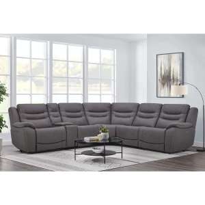 Gilman Creek Eden Grey Fabric Power Reclining Sectional Corner Sofa with Power Headrests - Discount At Checkout