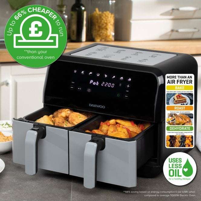 Daewoo Double / Dual Drawer Air Fryer 8L (3 YEAR GUARANTEE) £97.19